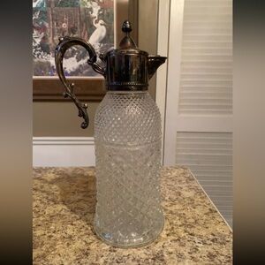 Crystal Carafe Pitcher Silver Plated Lid Pour Spout Cristal Darques Italy